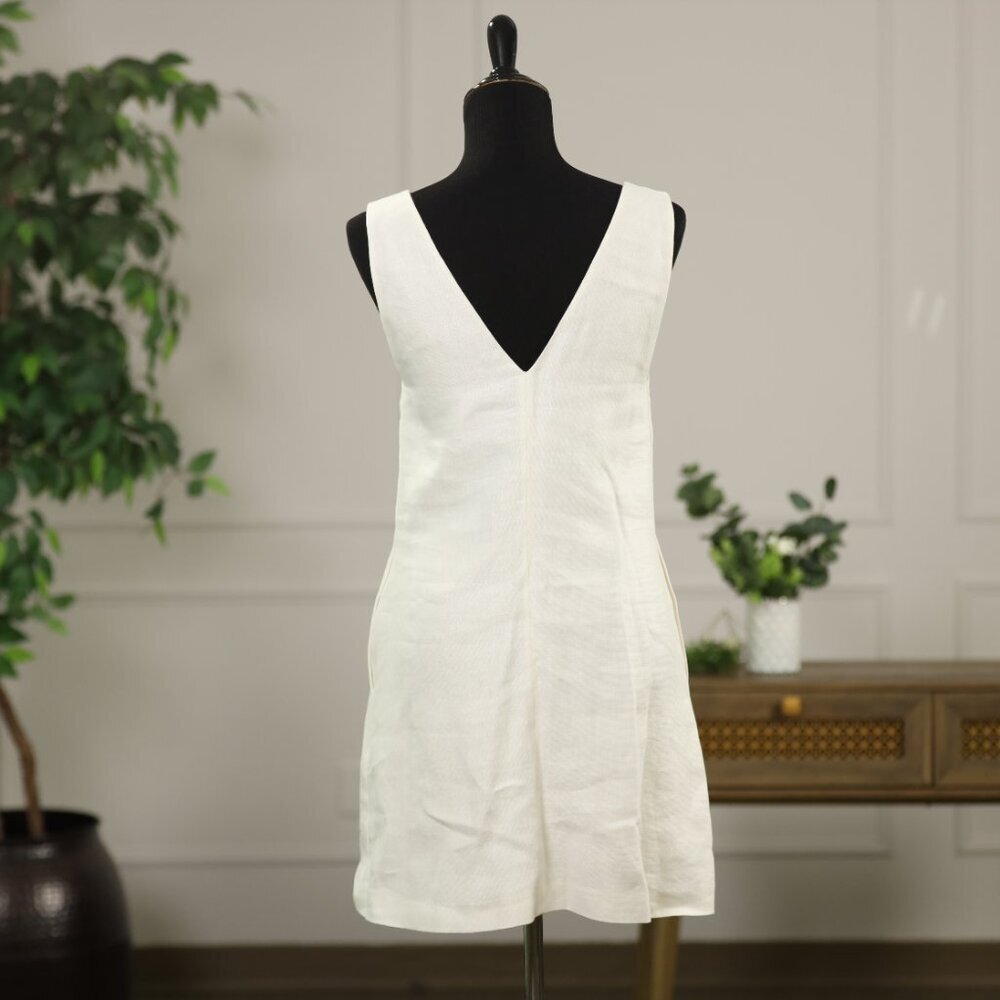 Theory White Linen Blend V Neck Shift Dress Minimalist Quiet Luxury Coastal - Picture 7 of 9